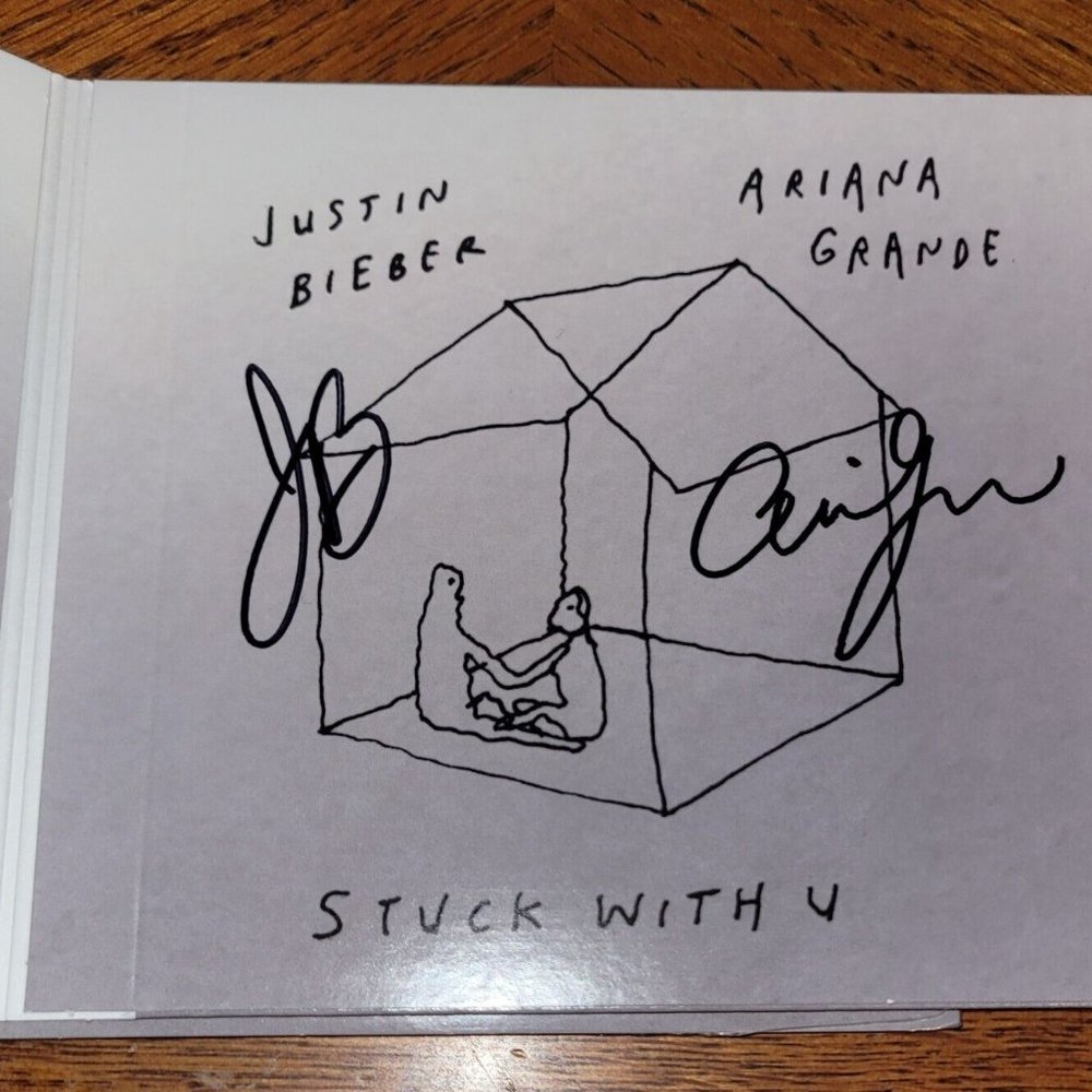 Justin Bieber & Ariana Grande Autographed "Stuck With U" CD Cover, Signed Wicked
